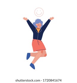 Happy Girl in Casual Clothing with smile Face above Her Head Vector Illustration