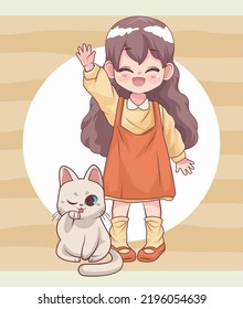 happy girl with cat anime character