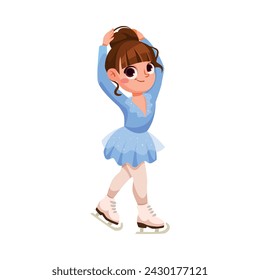 Personaje de niña feliz Patinaje sobre hielo Hacer deporte y entrenamiento físico Ilustración vectorial