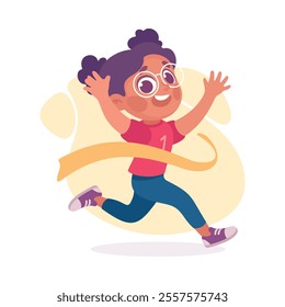 Happy Girl Character Run Marathon Enjoy Sport Vector Illustration