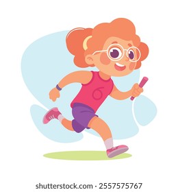 Happy Girl Character Run Outdoor Have Fun Vector Illustration