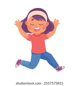 Happy Girl Character Run Outdoor Have Fun Vector Illustration