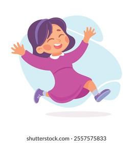Happy Girl Character Run Outdoor Have Fun Vector Illustration