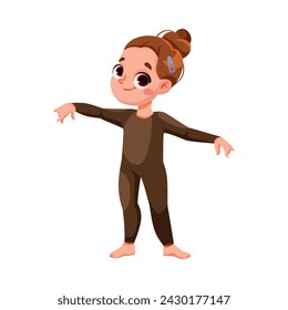 Happy Girl Character Stand in Gymnastics Wear Do Sport and Physical Body Training Vector Illustration