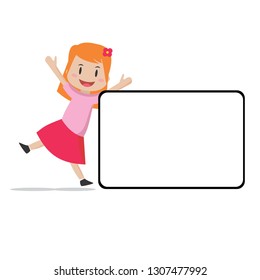 happy girl character standing with sign board vector 3