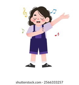 Happy Girl Child Singing Cartoon Illustration Music Notes Joyful Expression Kids Song