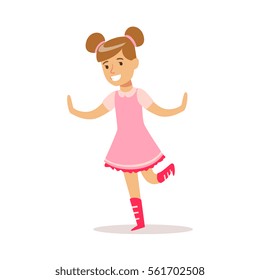 Happy Girl In Classic Girly Color Clothes Smiling Cartoon Character Dancing