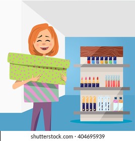 Happy girl in the cosmetics shop