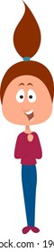 Happy girl with crazy hair, illustration, vector on a white background.