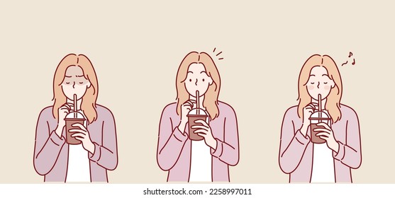  happy girl with a cup of coffee. Hand drawn style vector design illustrations.