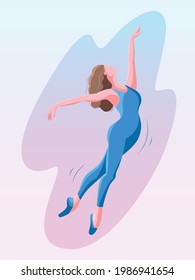 Muchacha feliz bailando, disfrutando de la vida. Autocuidado, amor propio, cuerpo positivo. Ballerina. La mujer deportiva flauta. baile activo. Ilustración vectorial. Banner, logotipo, afiche, fondo, icono, portada