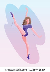 Muchacha feliz bailando, disfrutando de la vida. Autocuidado, amor propio, cuerpo positivo. Ballerina. La mujer deportiva flauta. baile activo. Ilustración vectorial. Banner, logotipo, afiche, fondo, icono, portada