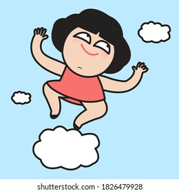 Happy Girl Is Dancing On The Clouds. Character illustration Concept for Card.