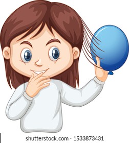Happy girl doing electrostatic experiment illustration