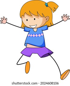 Happy girl doodle cartoon character isolated illustration
