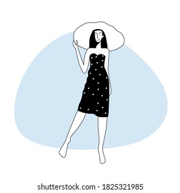 Happy girl doodle character for design friends card, party invitation, poster page, t-shirt print etc.