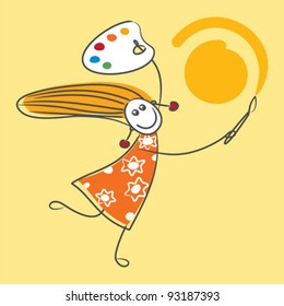 Happy girl drawing sun