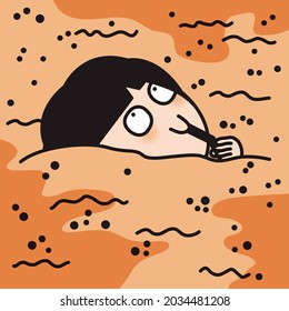 Happy Girl is Drinking Bubble Milk Tea While Swimming In The Bubble Milk Sea Concept Card Character illustration