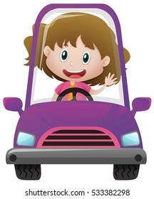 Happy Girl Driving Purple Car Illustration Stock Vector (Royalty Free ...