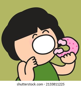 Happy Girl Enjoy Eating Her Piece Of Donut Concept Card Character illustration