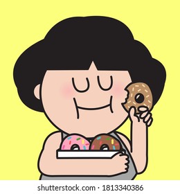 Happy Girl Enjoying Donuts Concept Card Character illustration