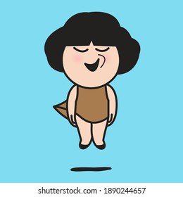 Happy Girl Is Feeling Free And Floating Up Into The Blue Sky Concept Card Character illustration