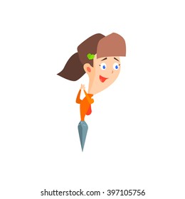 Happy Girl Flat Vector Emotion Illustration In Graphic Style Isolated On White Background