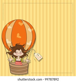 happy girl flying with a balloon flying
