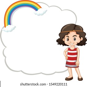 Niña feliz y plantilla de marco de una ilustración en la nube