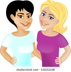 Happy girl friends smiling. Isolated on wight background
