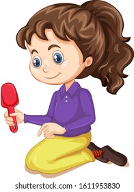 Happy girl with gardening spoon on white background illustration