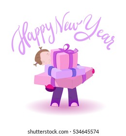 Happy girl get gifts, vector illustration