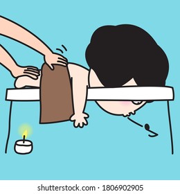 Happy Girl Getting A Back Massage Concept Card Character illustration