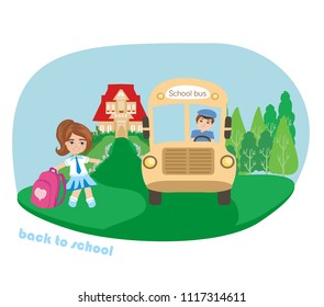 Happy Girl go to school