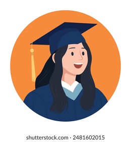 Una chica feliz con una gorra de graduación. Concepto de graduación. Ilustración del Vector de graduación del estudiante aislado sobre fondo blanco.