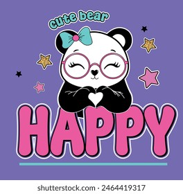 happy girl graphic design bear