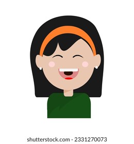 happy girl in green blouse with orange bow