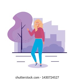 happy girl with hairstyle and blouse with jean