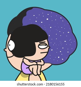 Happy Girl Has A Dark Galaxy Inside Her Head Concept Card Character illustration