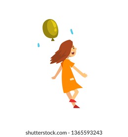 Happy Girl Having Fun at Birthday, Carnival Party or Circus Performance Vector Illustration