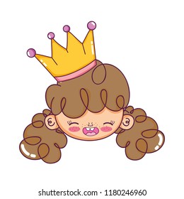 happy girl head with crown and hairstyle