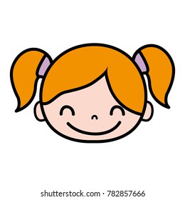 happy girl head with light brown two tails hair
