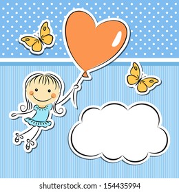 Happy girl with heart balloon vector illustration