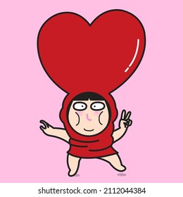 Happy Girl In Heart Mascot. Valentine Love Concept Card Character illustration