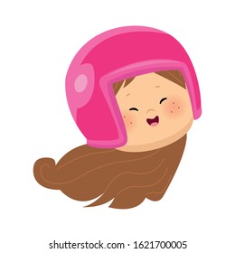 happy girl with helmet icon over white background, colorful design, vector illustration