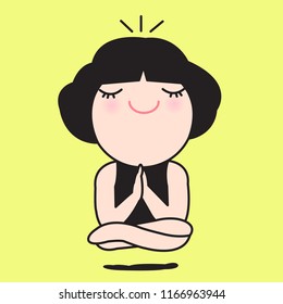 Happy Girl With Her Deeply Relaxing Powerful Floating Meditation Concept Card Character illustration