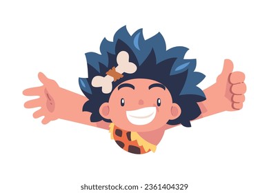 Happy Girl with Her Hands Up Above View Vector Illustration