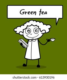Happy Girl Holding a File and a Green Tea Cup