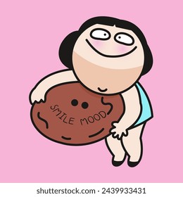 Happy Girl Holding Hug Cookie Concept Card Character illustration