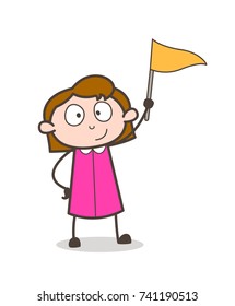 Happy Girl Holding a Small Pennant Vector
